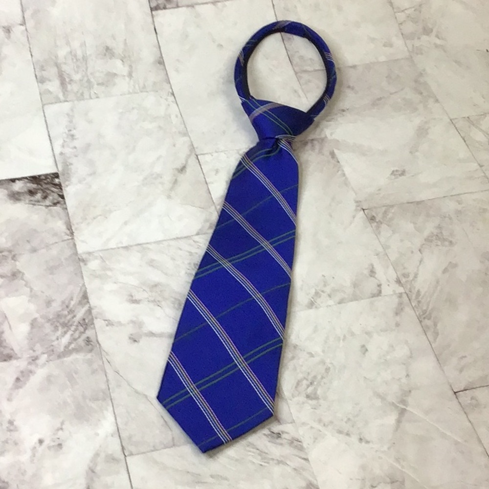 Talbots Royal Blue Kids Silk Necktie with adjustable zipper